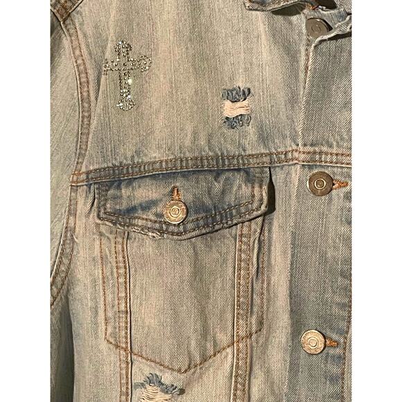 Forever 21 Reworked Distressed Grunge Denim Jean Jacket Large - Picture 10 of 13